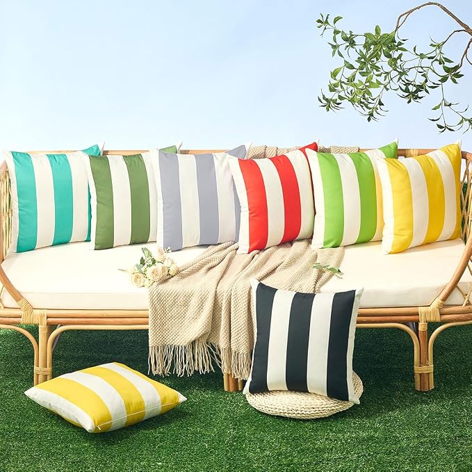 Allorry Outdoor Pillow Covers 20x20 Gray Striped Outdoor Decor JB007P20 | Striped Pillow Covers|for Spring Summer Outdoor Waterproof Garden Patio Furniture Sofa Bed Home Decor