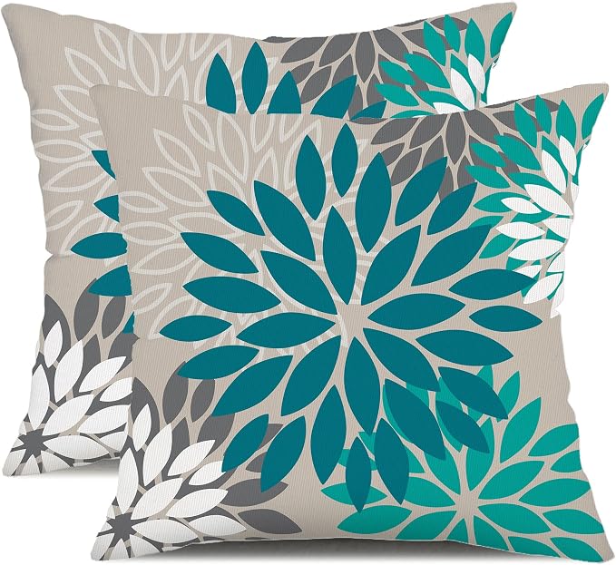 DFXSZ Outdoor Waterproof Pillow Covers 16x16 Set of 2 DarkLightGreen Flower | Spring Summer Waterproof Flower Throw Pillowcases（No Inserts）Outdoor Decor for Patio Funiture Garden Polyester Covers