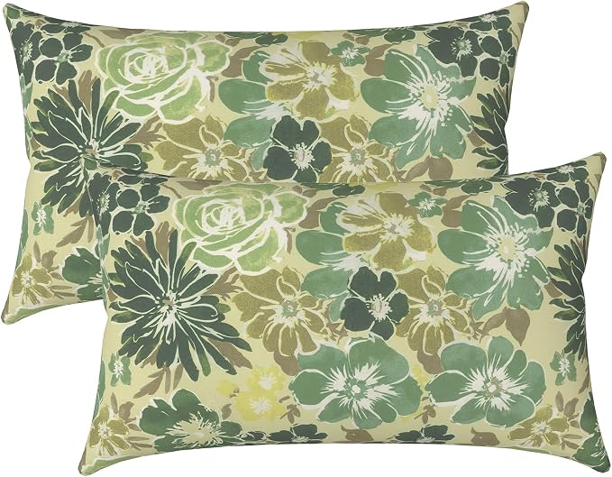 LVTXIII Outdoor Lumbar Pillow Covers, Patio Decorative Lumbar Pillow Cases ONLY, Fluffy Fade-Resistant Lumbar Cushion Cases for Home Balcony and Garden, 12x20 Inch, Pack of 2, Green Rose