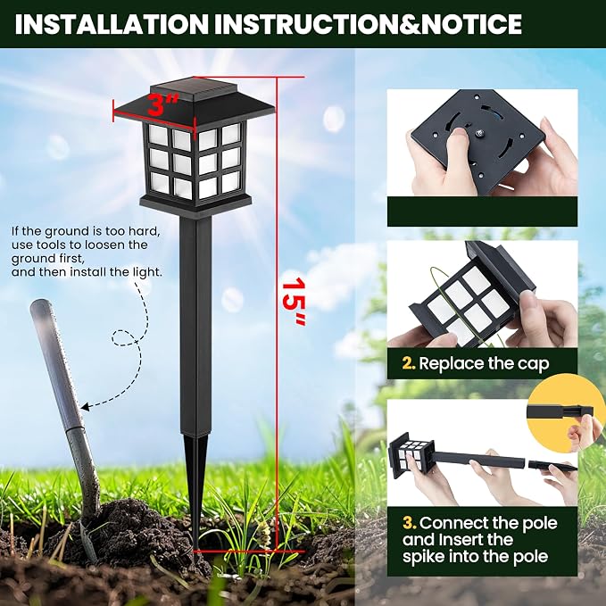 GIGALUMI Solar Lights Outdoor Waterproof 12 Pack, LED Garden Decor | Warm White LED Solar Garden Lights Outdoor Decor, 8 Hours of Landscape Lighting for Garden