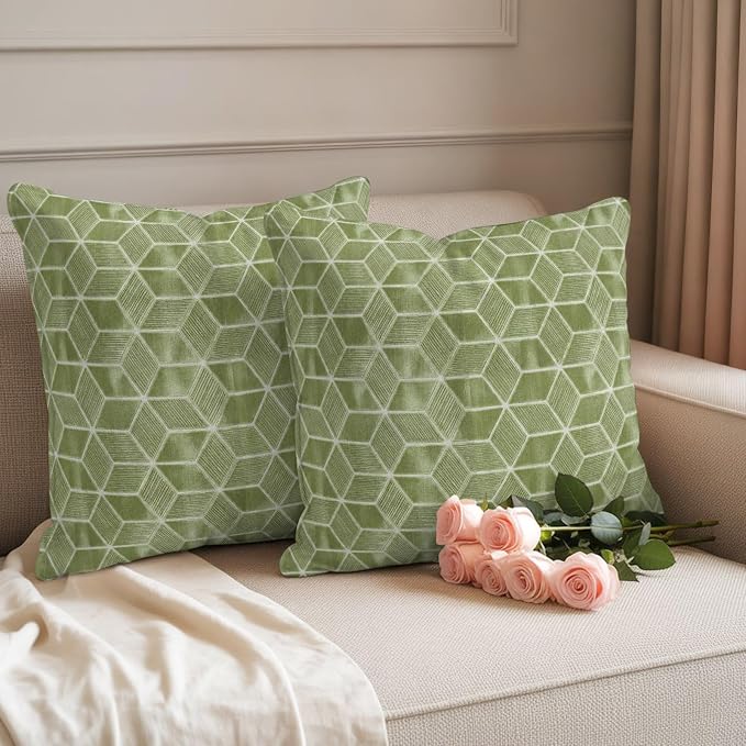 Green Honeycomb Tiling Waterproof Outdoor Pillow Covers Set of 2 Home Decor, Wooden Grain Blocks Pillowcase Patio Pillow Covers for Couch Bench Patio Furniture Garden 24x24in