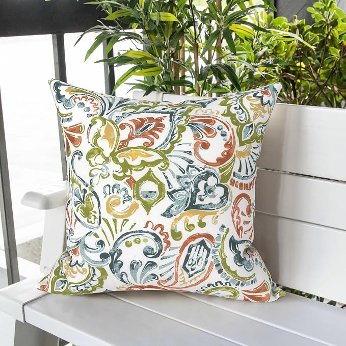 LVTXIII Outdoor Pillows 20x20 Inch, 2 Pack Large Decorative Square Throw Pillows with Inserts for Couch, Bed, Floor Seating, Patio Furniture, Paisley Botanical
