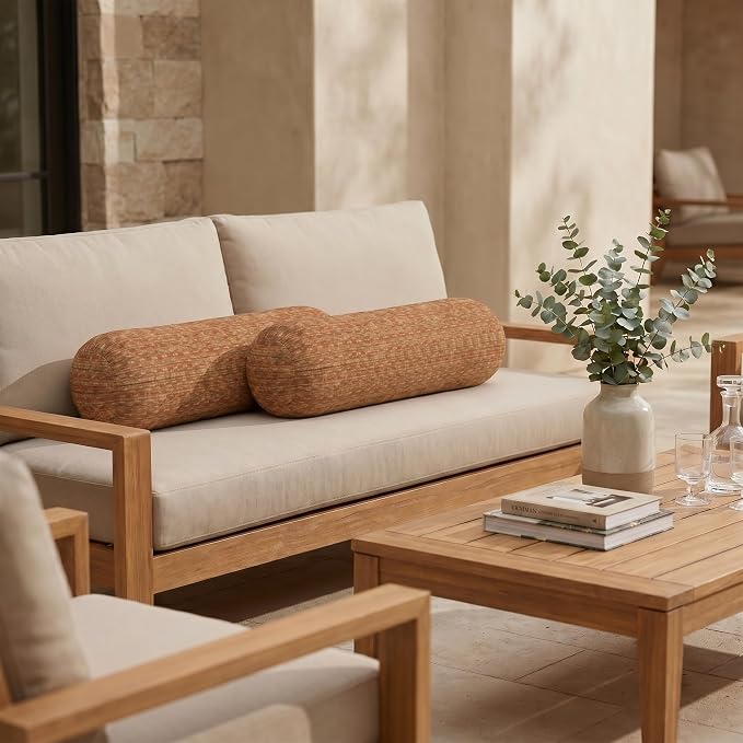 RSH DECOR: Sunbrella Neck Roll Pillows Set of 2 | 20” x 6” | Outdoor Bolster for Patio, Deck, Porch, or Poolside Furniture | Water & Fade-Resistant | Made in USA (Simone Sinnabar)