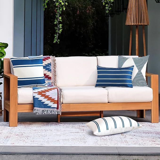 OTOSTAR Decorative Outdoor Throw Pillow Covers 16x16 Inch Waterproof Geometry Pillow Cover Garden Cushion Case Patio Outdoor Pillows Shell for Couch Indoor Tent Furniture Balcony Set of 4 (Navy Blue)