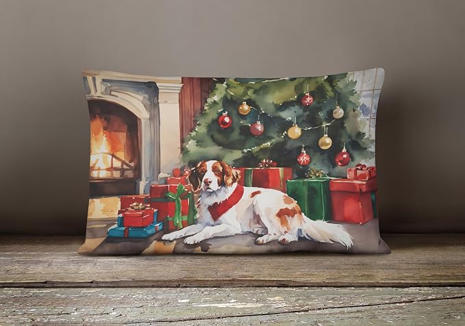 Caroline's Treasures DAC2622PW1216 Brittany Cozy Christmas Throw Pillow Machine Washable, Indoor Outdoor Decorative Pillow for Couch, Bed or Patio, 12HX16W