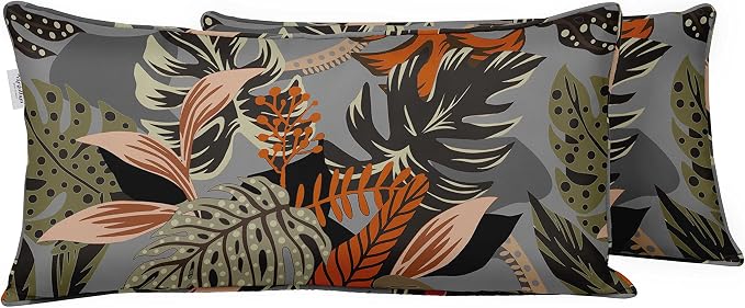 Indoor/Outdoor Polyester Fabric Lumbar Pillow Cover, All-Weather Waterproof Rectangular Cushion Case for Patio Furniture, 12 x 24 Set of 2 - Tropical-18