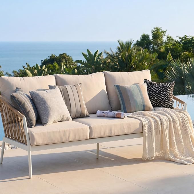 Outdoor Pillows, Patio Decorative Pillows Pack of 2, Waterproof Throw Pillows for Outdoor Furniture, 16× 16 Comfortable Spring Outdoor Pillows for Bed, Couch, Sofa, Blue Stripe
