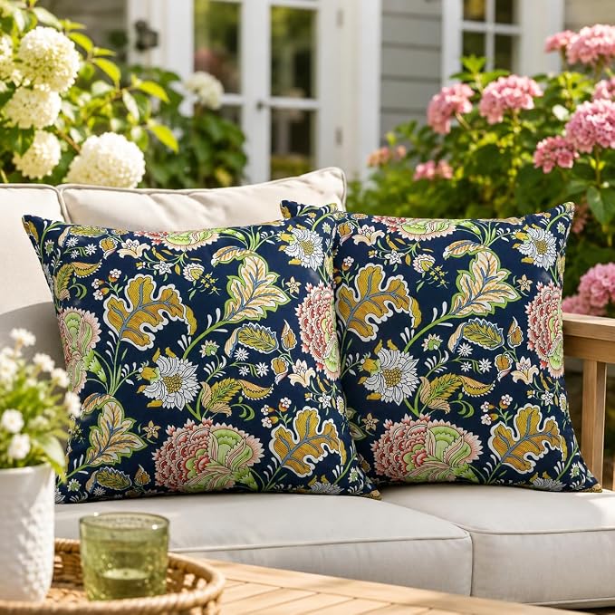 Outdoor Throw Pillows 18×18 Inch Pack of 2 Waterproof Decorative Patio Pillows with Inserts, Square Pillows for Couch, Sofa and Patio Furniture