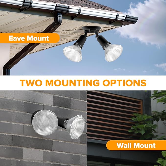 LUTEC 4 Pack Adjustable Twin Par Holder Outdoor Flood Lights, Switch Controlled Security Lights, Floodlights Fixture, Waterproof Exterior Max 300 Watt Par38 Flood Light for Garage, Yard, Porch-Black