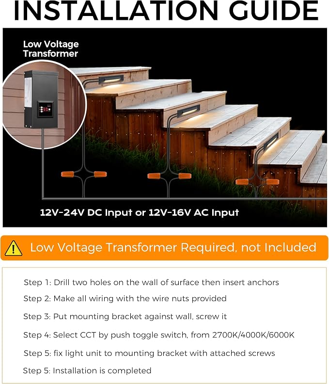 CLOUDY BAY [12 Pack] 3 Color Low Voltage 12-24V LED Step Lights Outdoor,2.5W Landscape Cutoff Stair Riser Light,Deck Step Lights Exterior Accent Lighting Fixtures,Wet Location,Black