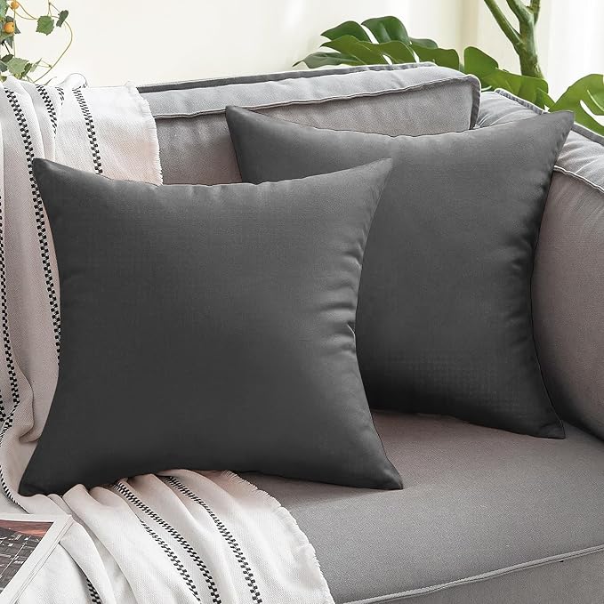 VAKADO Outdoor Waterproof Throw Pillow Covers 18X18 Set of 2 Decorative Darkgrey Patio Furniture Cushion Cases Outside Decor for Couch Garden Bench Porch