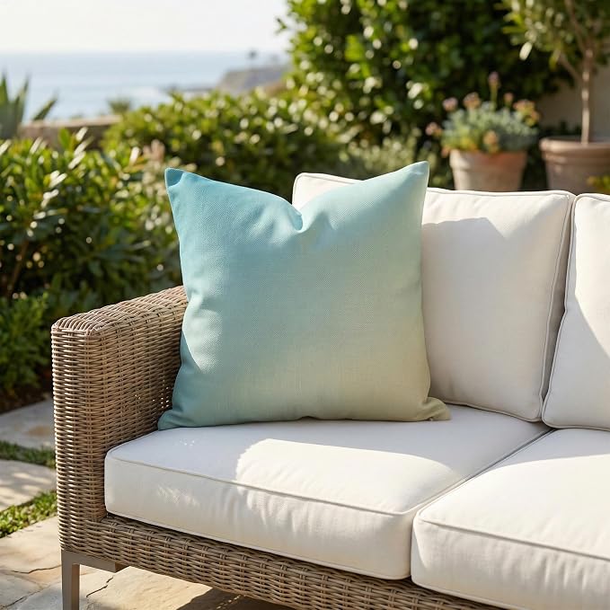 Fab Habitat Indoor/Outdoor Throw Pillow Made from Recycled Polyester Yarn - Double Sided, Stain Resistant, Machine Washable - Ombre - Patio, Deck, Porch, Living Room - Big Sur Aqua (20" x 20")