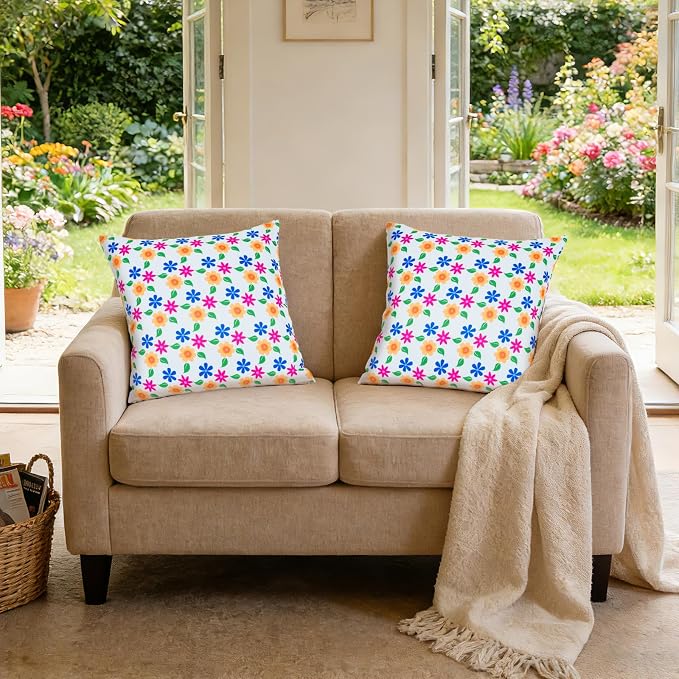 Eternal Beauty 20''x20'' Set of 2 Outdoor Pillow Covers Decorative Pillow Covers for Fall Couch Pillows (Yellow-Blue Flower, 20" x 20" (Pack of 2))