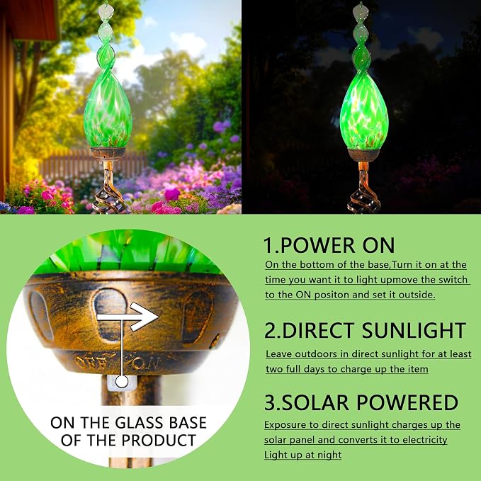 Solar Garden Stakes, Garden Solar Lights with LED Flame, Hand Blown Glass Decorative Garden Stakes, Weatherproof Outdoor Yard Porch Decor