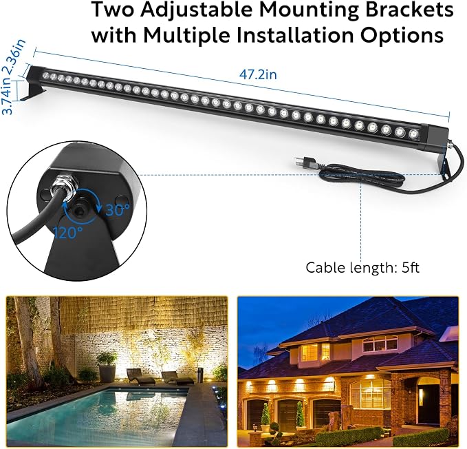 4FT LED Wall Washer Light 72W(2 Pack) - 4000K Neutral White IP67 Waterproof Outdoor Light Bar,Anti-Moisture Architectural Uplighting for Exterior House,Garden,Courtyards & Event Stage-120V Plug & Play