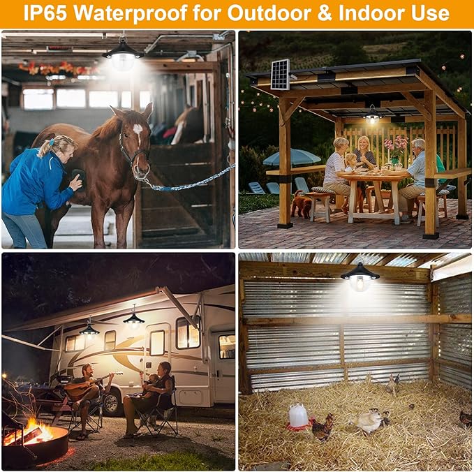 Solar Powered Shed Light Indoor Outdoor Pendant Lights with 2 Motion Sensor | Waterproof, Daytime Available, 3 CCT, Solar Hanging Lamp for Porch, Inside Home, Farmhouse, Gazebo, Chicken Coop