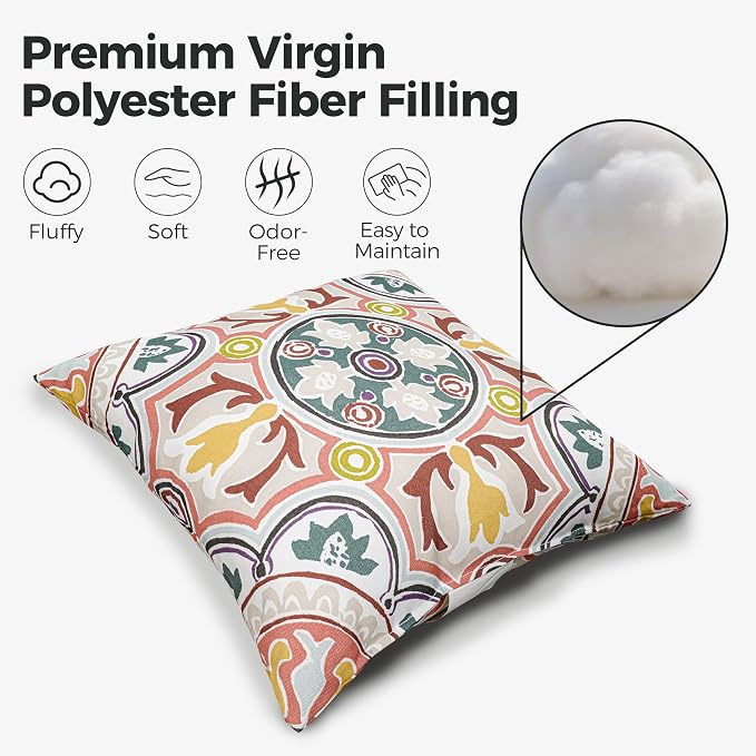 Volans 18" x 18" Outdoor Throw Pillows with Inserts, Waterproof Decorative Pillows for Backyard, Bed, Couch, and Patio Furniture, Pack of 4, Colorful Kaleidoscope
