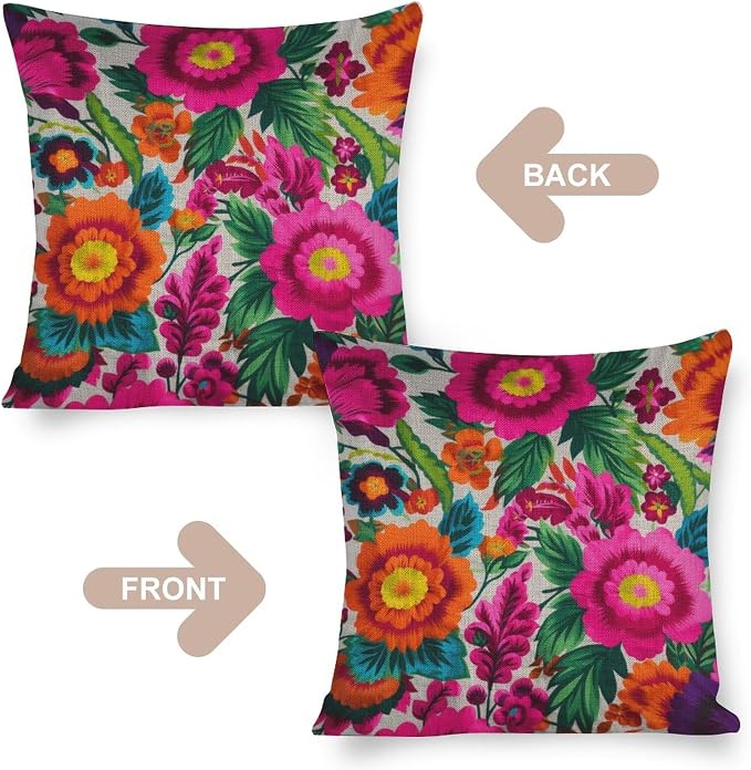 Large Couch Pillows Mexican Flowers Pillow Cases 20"x20" White Blue Grey Wideflowers Printed Pillow Cover Home Sofa Decor PillowcaseThrow Pillow Covers Decorative Outdoor Linen Pillow Covers