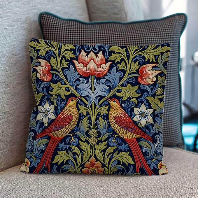 Red Bird Floral Flower Cushion Cases Chinoiserie Asian Botanical Pillows 16x16 INClassic Accent Modern Decorative Pillow Covers for Patio Furniture Garden
