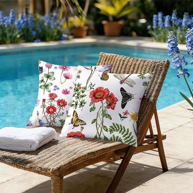 NIGHTWISH Outdoor Waterproof Pillow Covers 18x18 Set of 4 Spring Summer Floral Decorative Outdoor Throw Pillows Farmhouse Cushion Cases for Patio Furniture Bench Couch Sunbrella