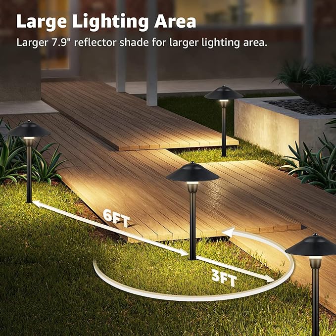 SUNVIE 3W Low Voltage Pathway Lights, 8-Pack 3000K 12-24V Classic Aluminum | 150lm, IP65 Waterproof, ETL Listed Wire, with Fastlock2 Connectors, Landscape Path Lights, for Yard Garden Walkway Driveway