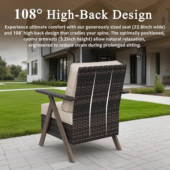 Patio Porch Furniture Chairs Set, 3 Pieces PE Rattan Wicker Chairs with Side Table, Outdoor Garden Furniture Sets for Garden Backyard Porch Poolside