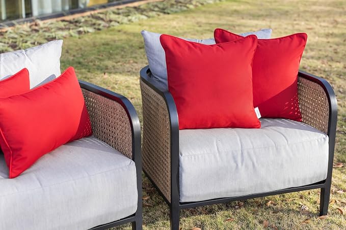 RSH DECOR Square Throw Pillows Set of 2, 24" x 24", Outdoor Pillows Waterproof, Patio Furniture Pillow, Decorative Outdoor Throw Pillow, Spun Polyester, Heritage Red, Made in USA