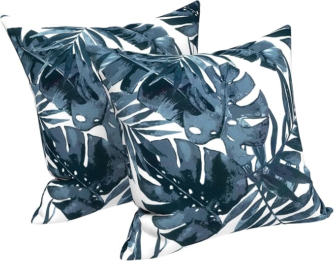 LVTXIII Outdoor/Indoor Throw Pillows, Decorative Throw Pillows with Inserts, 18”x18” Square Pillows for Bed, Couch, Sofa and Patio Furniture (Set of 2, Palm Blue)