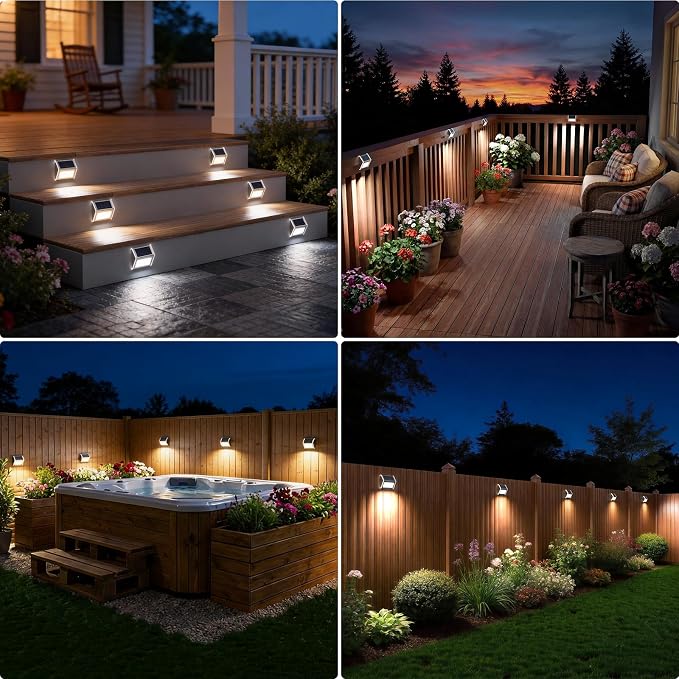 JSOT Solar Lights Perfect for Deck, Fence, Stair, Step Decor-Cool White-12P | Stainless Steel, Waterproof, Solar Powered, Garden, Patio, Deck Rail