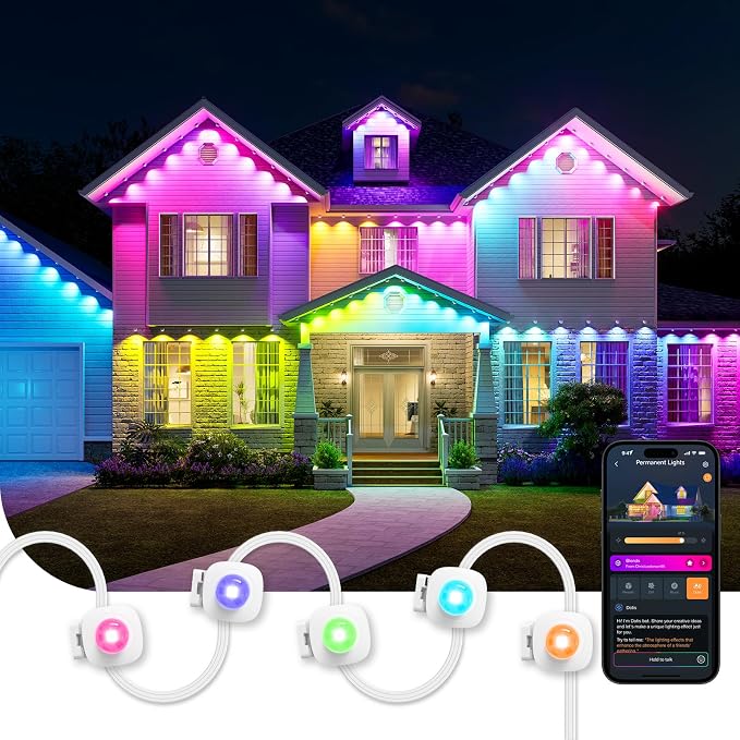 Linkind Permanent Outdoor Lights HP5, 100ft Smart Outdoor Lights for House | AI Dotis, RGBTW LED Outdoor Lights,85 Scenes Modes, IP67 Waterproof, Works with Alexa,Google Assistant