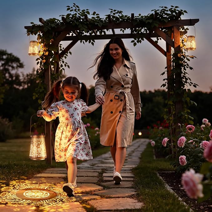 2 Pack Solar Lanterns Outdoor Waterproof, Birthday Gifts for Women Mom | Hollow-Out Metal Sunflower Lantern, 2 Lighting Modes, Outside Hanging Solar Lights for Christmas Decorations, Garden Decor
