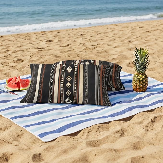 Black Beige Boho Outdoor Pillow Covers 20x12 Inch Lumbar Pillow Covers Set of 2 Waterproof Decorative Throw Pillow Cases Vintage Abstract Geometric Ethnic Cushion Covers for Patio Furniture Garden