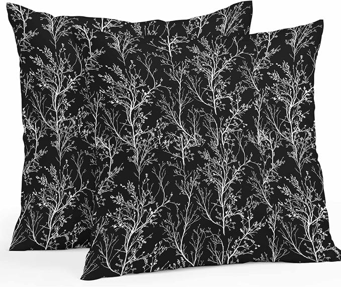 Black Branches Waterproof Outdoor Pillow Covers Set of 2 Home Decor, Abstract Art Leaves Plant Pillowcase Patio Pillow Covers for Couch Bench Patio Furniture Garden 18x18in