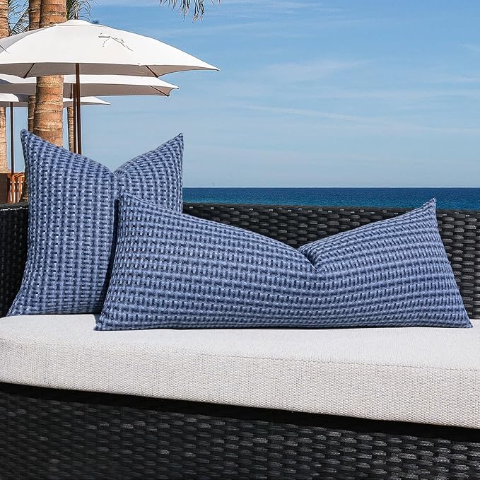 Kevin Textile Outdoor Waterproof 14"x36" Pillow Cover 1 Pack, Navy Blue | Water Resistant Weaving Faux Linen Texture Throw Pillow Covers, Outside Decorative Pillowcases for Garden Patio Balcony Couch