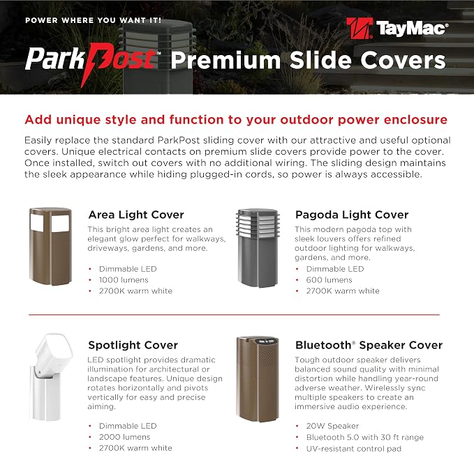 TayMac Bronze Pagoda Light Slide Cover PPPLZ for ParkPost Outdoor Power Enclosure (Required), 600-Lumen 2700K Polycarbonate Post Cap Light for Garden Decor, Seamless Pagoda Lighting Accessory