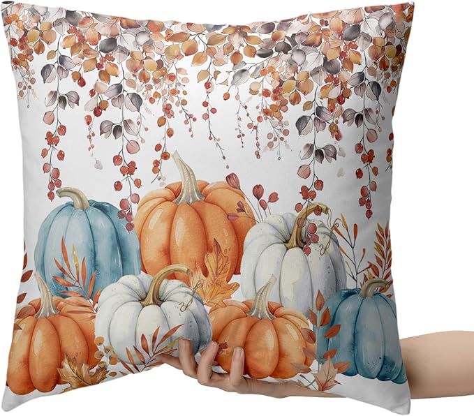 Fall Pillow Covers Colorful Pumpkin Throw Pillow Covers Autumn Thanksgiving Harvest Pillow Case 20x20 Set of 2 Double Sided Printing Cushion Case for Bedroom Couch Sofa