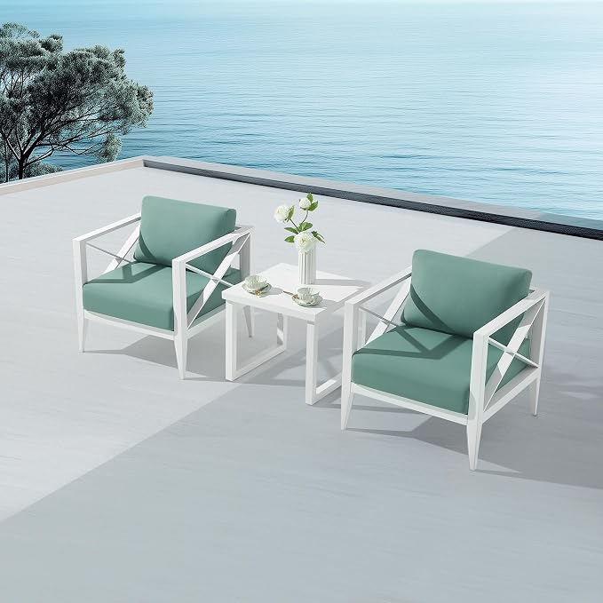 Outdoor Aluminum Patio Furniture Set, 2-Seats Patio Conversation Sofa Set with 1 Coffee Table, All Weather for Pool, Balcony, Garden-White