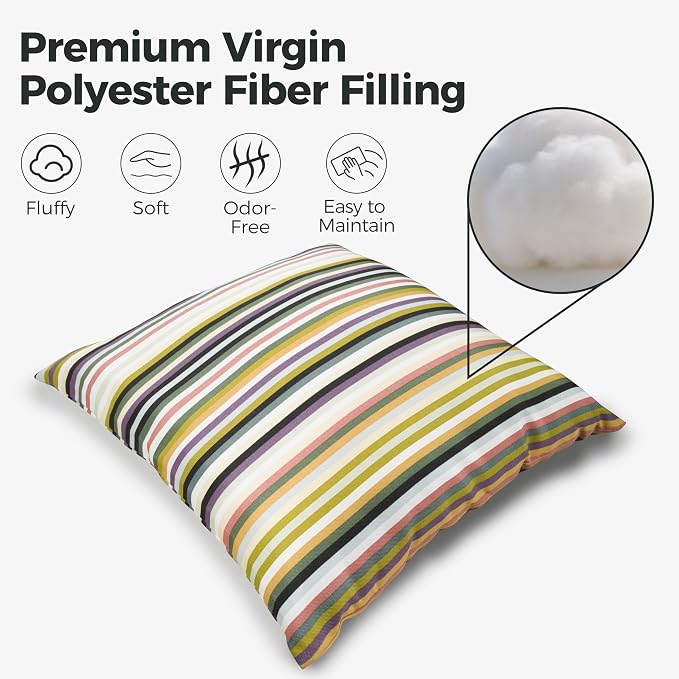 Volans 18" x 18" Outdoor Throw Pillows with Inserts Pack of 4, Waterproof Square Toss Pillows for Backyard, Bed, Couch, and Patio Furniture, Green Striped