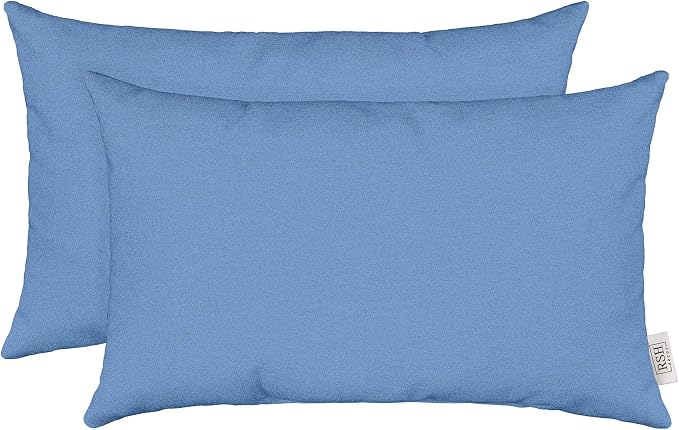 RSH DECOR Sunbrella 26" x 16" Lumbar Throw Pillows Set of 2 | Water and Fade-Resistant Performance Fabric | Outdoor Pillow Covers with Down-Alternative Inserts | Made in USA (Cast Ocean Blue)