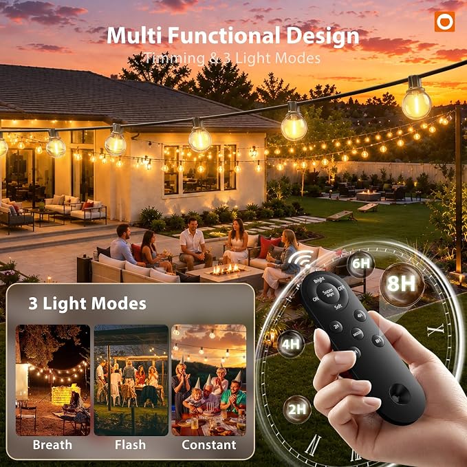 addlon 198FT Solar String Lights Outdoor, Waterproof, USB Charging | Dimmable, 3 Light Modes, Remote, 60+4 G40 LED Bulbs, Easy Install, for Large Backyard, Garden, Porch, Wedding, Party, Camping