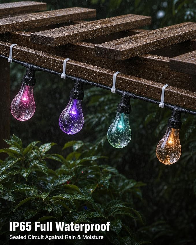 Outdoor String Lights 27FT, Smart RGBW IC Color Changing Patio Lights with 10 Dimmable LED Bulbs, App & RF Remote, IP65 Waterproof Shatterproof