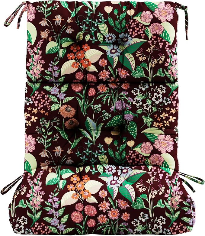 Tufted High Back Adirondack Chair Cushion 45"x21"x4",Floral | Patterned outdoor cushion with ties; premium padded design fits garden rocking chairs, multiple color options available