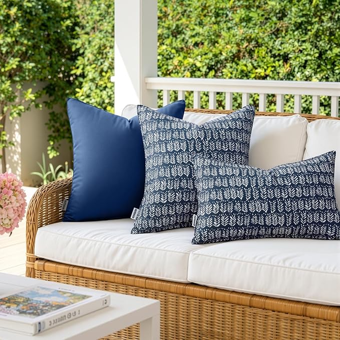 MIULEE Outdoor Lumbar Pillows with Inserts Set of 2 12x20 Inch Red | Patio Waterproof Fade Resistant Fluffy Throw Pillows Decorative Garden Natural Accent Leaves Cushion for Home Sofa Decor