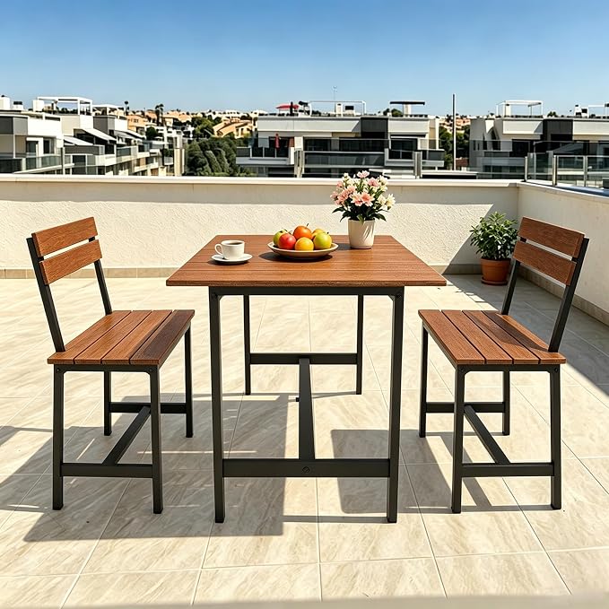 Outdoor Coffee Table, 33.4"L x 17.3"W x 18.1"H Rectangle Weather-Resistant Patio Coffee Table, Metal Heavy-Duty Frame Coffee Side Table, Waterproof for Garden, Porch, Balcony, Deck, Poolside, Brown