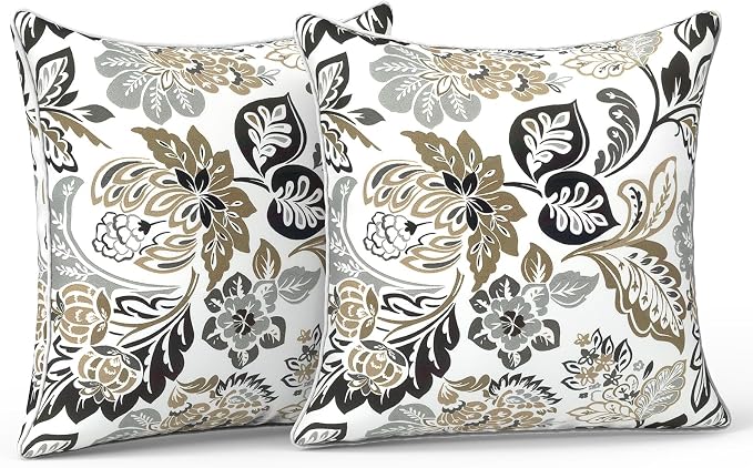 LVTXIII Set of 2 Patio Throw Pillows Waterproof 16"x16" Fade Resistant Outdoor Throw Pillows with Inserts, Fluffy Decorative Garden Toss Pillow Cushions for Home Patio Coach Sofa Use, Dailey Tan