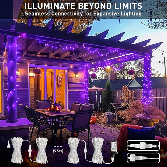 JMEXSUSS 150 LED Purple String Lights, Connectable Halloween Lights Indoor | 59Ft Purple Christmas Lights, 8 Modes Twinkle Fairy Light for Room Outdoor Tree Party Bedroom Home Christmas Decorations