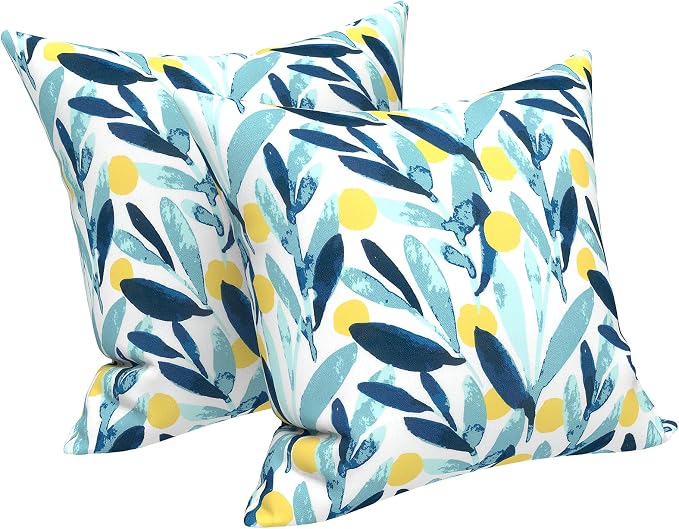LVTXIII Outdoor Throw Pillows, Decorative Throw Pillows with Inserts, 16"x16" Square Pillows for Bed, Couch, Sofa and Patio Furniture, Set of 2, Leaves Multi
