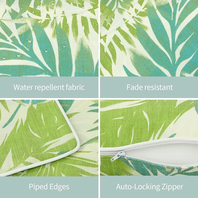 Pack of 4 Outdoor Throw Pillows,16x16 Inch All-Weather Water-Resistant Patio Pillows with Inserts,Decorative Pillows for Patio Furniture,Couch,Sofa,Poolside,Green Leaf
