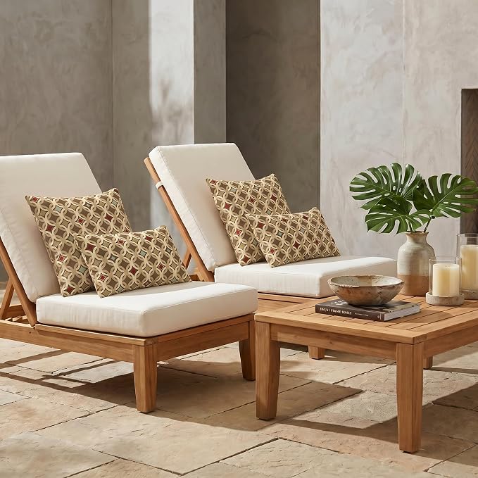 RSH DECOR: Sunbrella Lumbar & Square Pillows Set of 4 | 20" x 12" & 17" x 17" | Water and Fade-Resistant Performance Fabric | Outdoor Throw Pillows for Patio Furniture | Made in USA (Tango Mink)