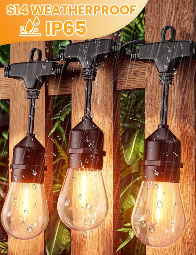 Svater Outdoor String Lights LED 36 FT S14 Commercial Grade Waterproof ETL | Outside Patio Light with Plastic 1 Watt Antique Edison E26 Bulbs, Connectable Hanging Strand for Bistro Cafe Backyard 2700K